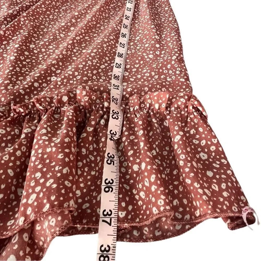 Rust Red Printed Ruffle Mini Dress - Size M - Picture 7 of 11